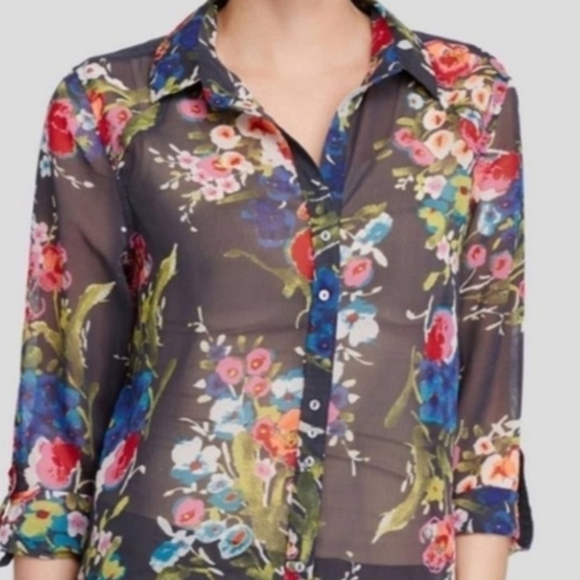 KUT FROM THE KLOTH CHIFFON SEMI SHEER LONG SLEEVE FLORAL BLOUSE MEDIUM LIKE NEW! - Picture 2 of 11